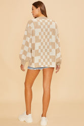 Annie Wear Women's Checkered Open Front Drop Shoulder Cardigan - Trendy Knitwear